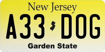 NJ license plate A33DOG