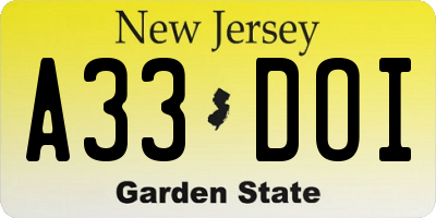 NJ license plate A33DOI
