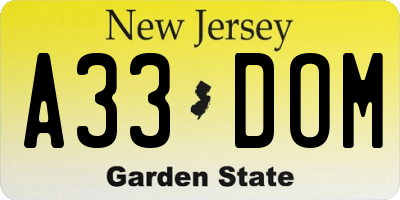 NJ license plate A33DOM