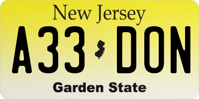 NJ license plate A33DON