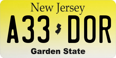 NJ license plate A33DOR