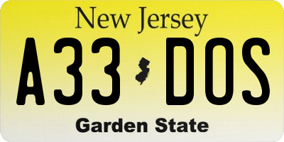 NJ license plate A33DOS