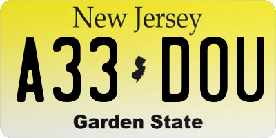 NJ license plate A33DOU