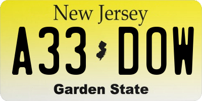 NJ license plate A33DOW