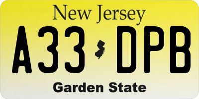 NJ license plate A33DPB