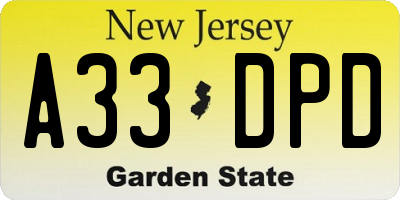 NJ license plate A33DPD