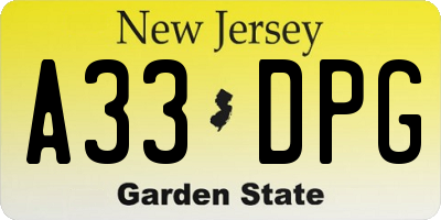 NJ license plate A33DPG