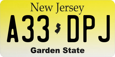 NJ license plate A33DPJ