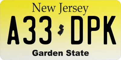 NJ license plate A33DPK