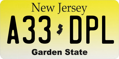 NJ license plate A33DPL