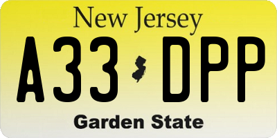 NJ license plate A33DPP
