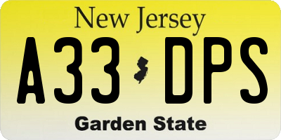 NJ license plate A33DPS
