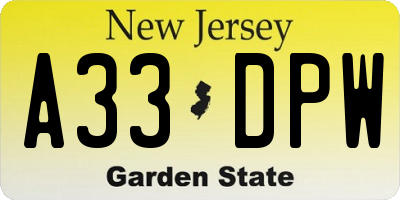 NJ license plate A33DPW