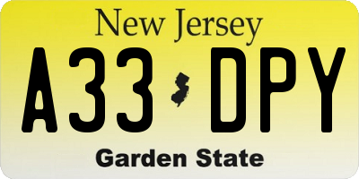 NJ license plate A33DPY