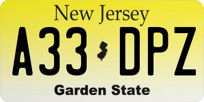 NJ license plate A33DPZ