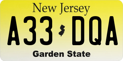 NJ license plate A33DQA