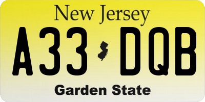 NJ license plate A33DQB