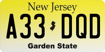NJ license plate A33DQD