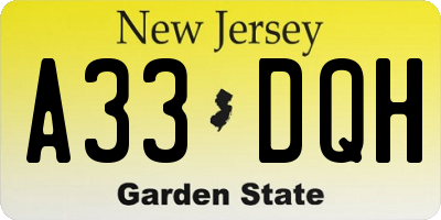NJ license plate A33DQH