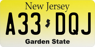 NJ license plate A33DQJ