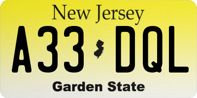 NJ license plate A33DQL