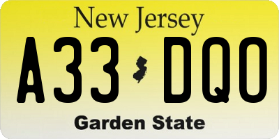 NJ license plate A33DQO
