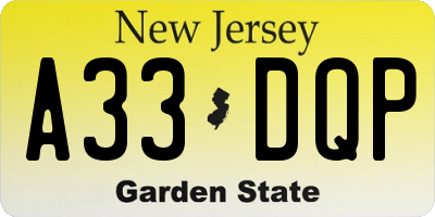 NJ license plate A33DQP