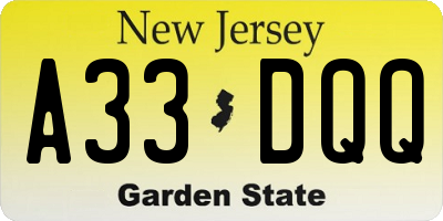 NJ license plate A33DQQ