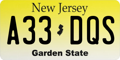 NJ license plate A33DQS