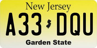 NJ license plate A33DQU