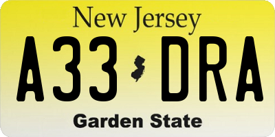 NJ license plate A33DRA