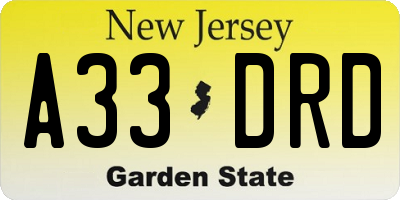NJ license plate A33DRD