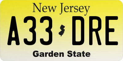 NJ license plate A33DRE