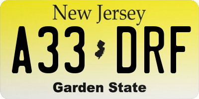 NJ license plate A33DRF