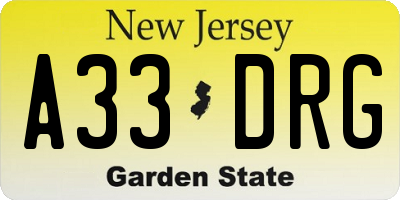 NJ license plate A33DRG