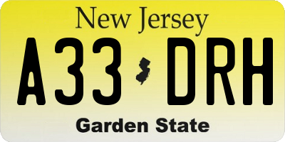NJ license plate A33DRH
