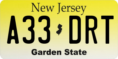 NJ license plate A33DRT