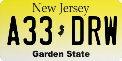 NJ license plate A33DRW