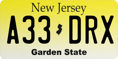 NJ license plate A33DRX