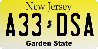 NJ license plate A33DSA