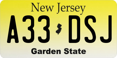 NJ license plate A33DSJ