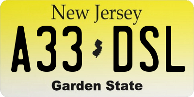 NJ license plate A33DSL