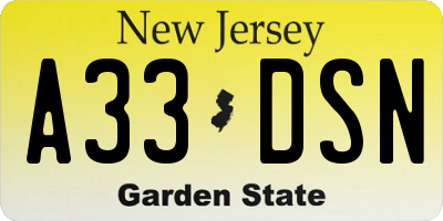 NJ license plate A33DSN