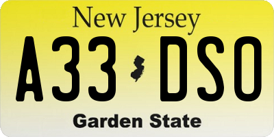 NJ license plate A33DSO