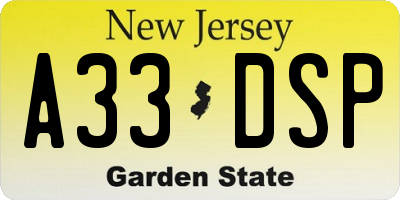 NJ license plate A33DSP