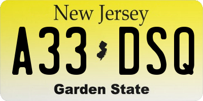 NJ license plate A33DSQ
