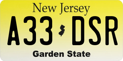NJ license plate A33DSR