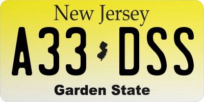 NJ license plate A33DSS
