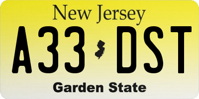 NJ license plate A33DST