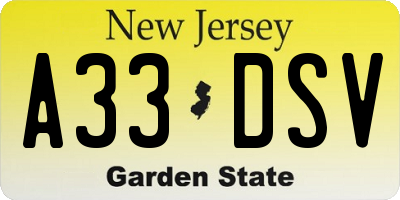 NJ license plate A33DSV